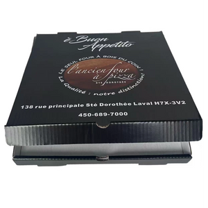 Cajas de pizza negras personalizadas con impresi&oacute;n a doble cara | Cajas De Pizza Premium al por mayor